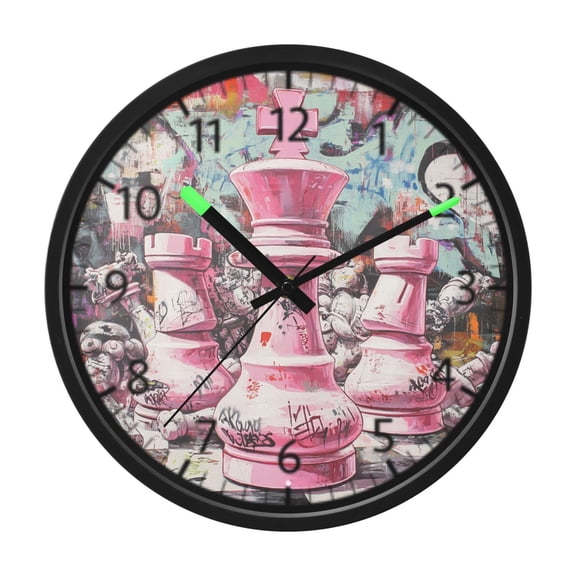 DIXRUYEE Voice Activated LED Night Wall Clock Size:12in Urban Chess Clash Pattern