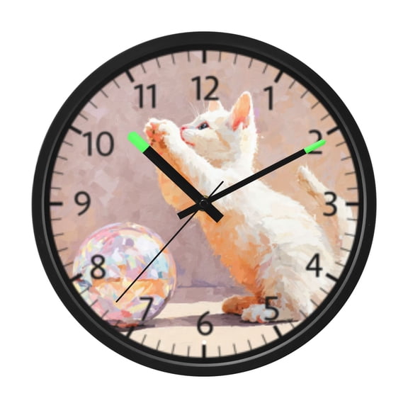 DIXRUYEE Voice Activated LED Night Wall Clock Size:12in White Kitten & Orb Pattern
