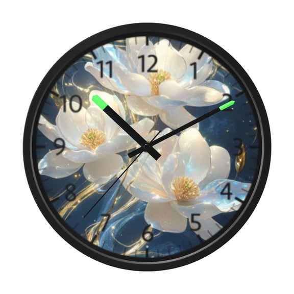 DIXRUYEE Voice Activated LED Night Wall Clock Size:12in White Lotus with Golden Aura Pattern