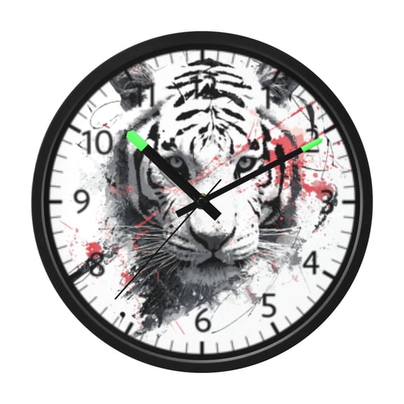 DIXRUYEE Voice Activated LED Night Wall Clock Size:12in White Tiger Pattern