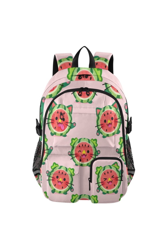 Watermelon Monster Pattern Backpack for School 14Laptop Compatible with Reflective Safety Strips