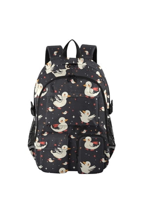 White Duck Pattern Pattern Backpack for School 14”Laptop Compatible with Reflective Safety Strips