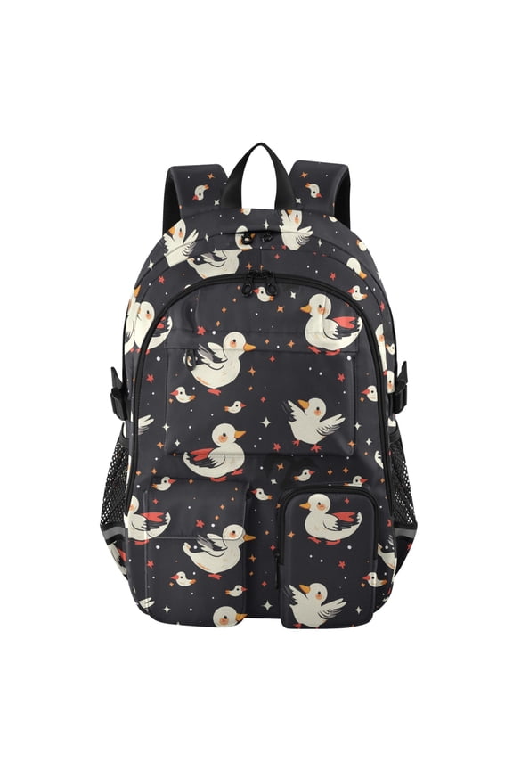 White Duck Pattern Pattern Backpack for School 14Laptop Compatible with Reflective Safety Strips