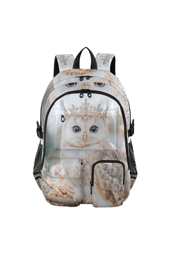 Winter Snow Queen Owl Backpack for School 14Laptop Compatible with Reflective Safety Strips