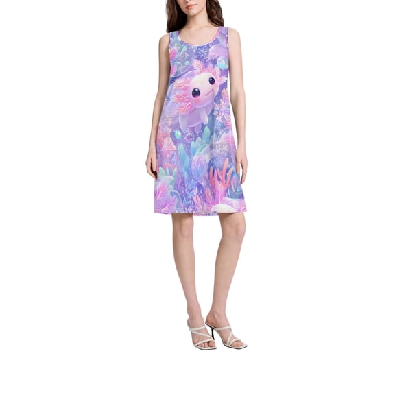 DIXRUYEE Womens Dresses Loose Neck Sleeveless Oversize Axolotl Pattern