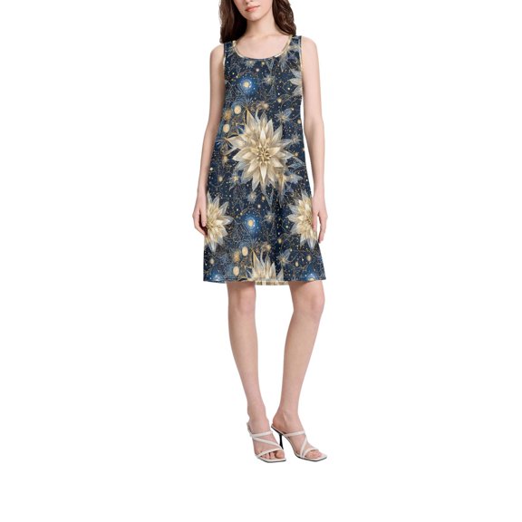 DIXRUYEE Womens Dresses Loose Neck Sleeveless Oversize Beautiful Flower Pattern Pattern