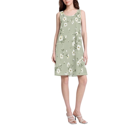 DIXRUYEE Womens Dresses Loose Neck Sleeveless Oversize Beautiful White Floral Pattern