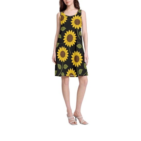 DIXRUYEE Womens Dresses Loose Neck Sleeveless Oversize Bow Leaf Pattern