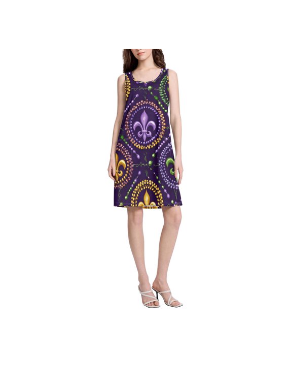 DIXRUYEE Womens Dresses Loose Neck Sleeveless Oversize Colorful Iris Flowers Pattern