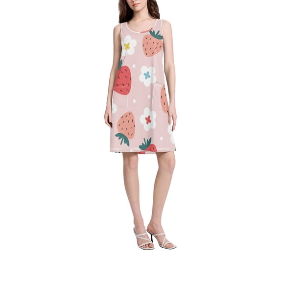 DIXRUYEE Womens Dresses Loose Neck Sleeveless Oversize Cute Strawberry Pattern