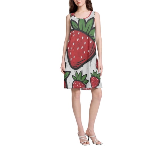 DIXRUYEE Womens Dresses Loose Neck Sleeveless Oversize Cute Strawberry Pattern