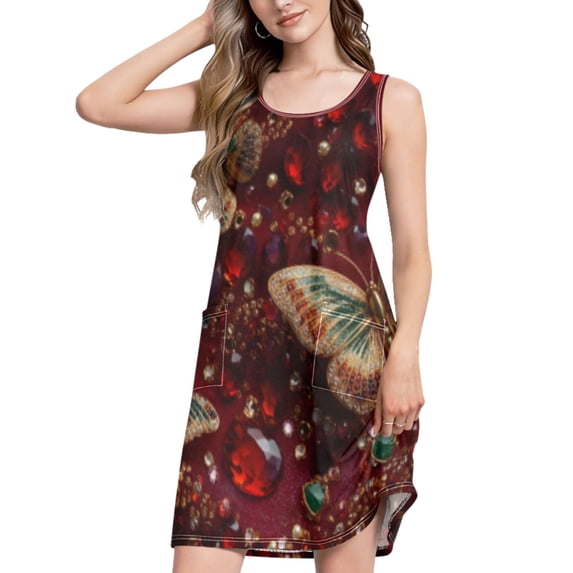 DIXRUYEE Womens Dresses Loose Neck Sleeveless Oversize Daisy Heart Meadow Pattern g503087836