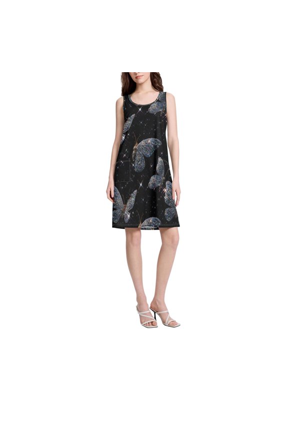 DIXRUYEE Womens Dresses Loose Neck Sleeveless Oversize Diamond Butterfly Pattern Pattern