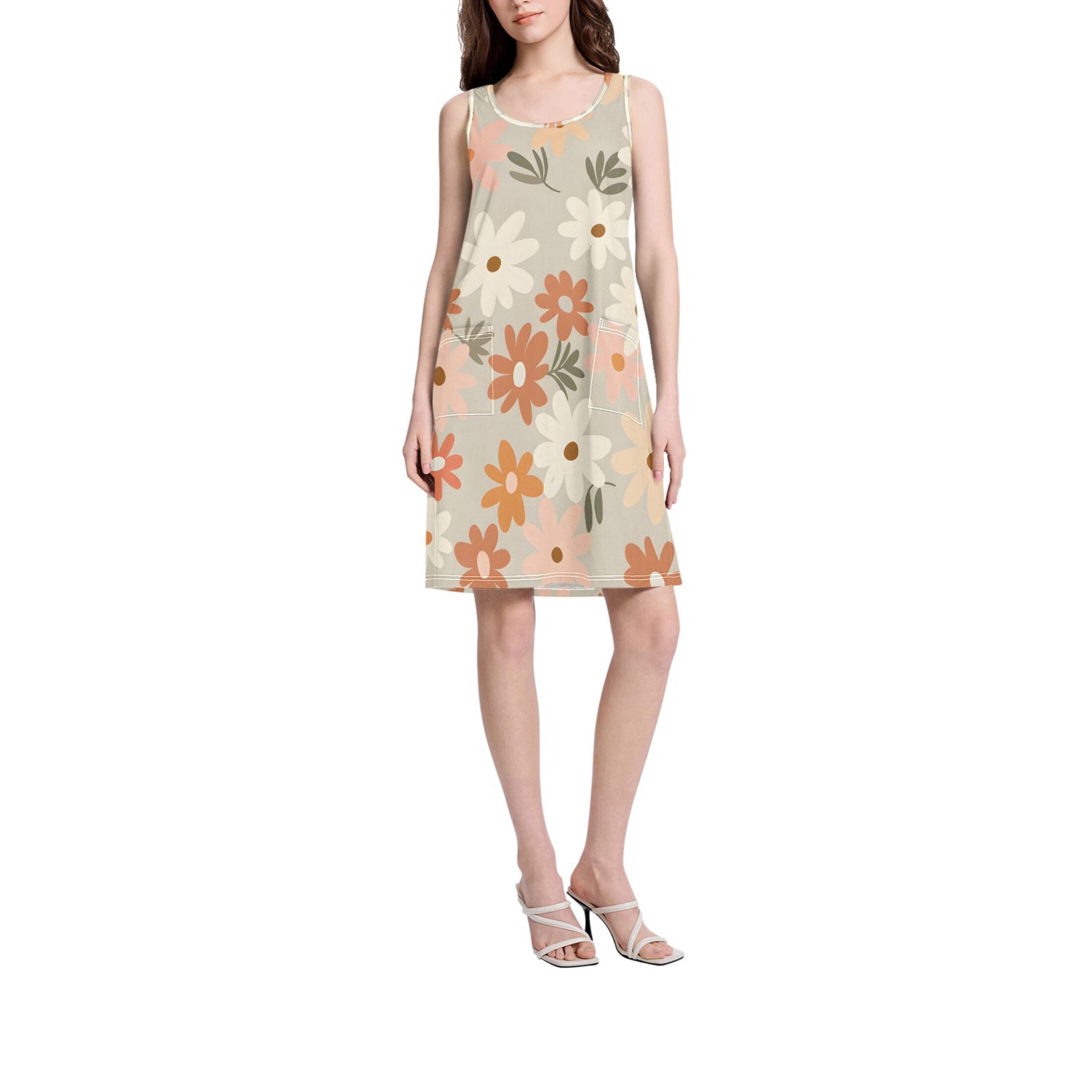 DIXRUYEE Womens Dresses Loose Neck Sleeveless Oversize Flower Pattern ...