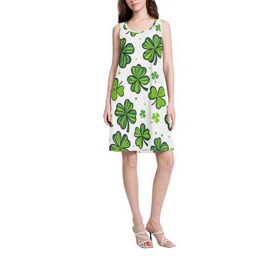 DIXRUYEE Womens Dresses Loose Neck Sleeveless Oversize Four-leaf Ccover Pattern Pattern