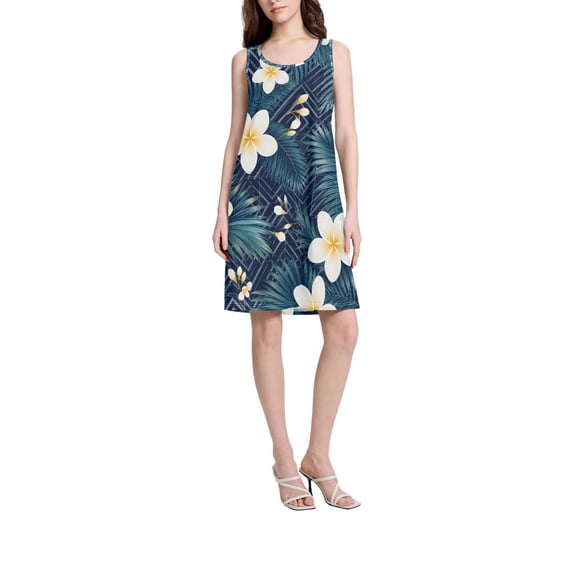 DIXRUYEE Womens Dresses Loose Neck Sleeveless Oversize Frangipani Pattern