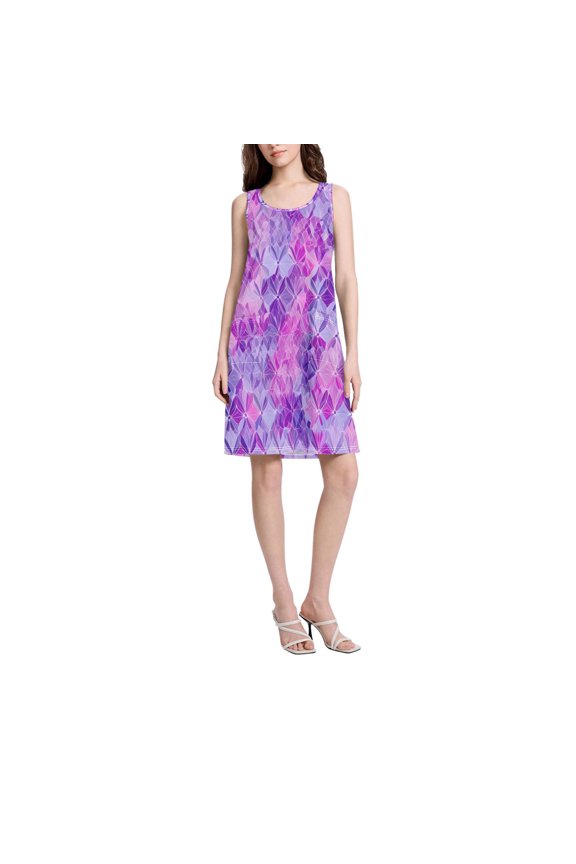DIXRUYEE Womens Dresses Loose Neck Sleeveless Oversize Gradient Diamond Pattern