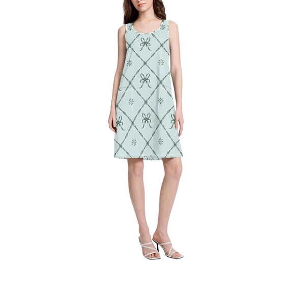 DIXRUYEE Womens Dresses Loose Neck Sleeveless Oversize Green Bow Pattern Pattern