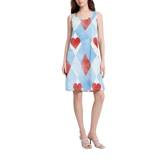 DIXRUYEE Womens Dresses Loose Neck Sleeveless Oversize Heart-shaped Rhombus-shaped Pattern Pattern