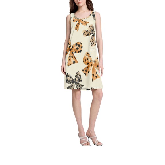 DIXRUYEE Womens Dresses Loose Neck Sleeveless Oversize Leopard Print Bows Pattern Pattern
