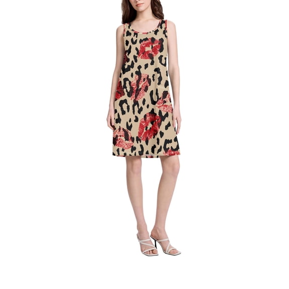 DIXRUYEE Womens Dresses Loose Neck Sleeveless Oversize Leopard Print Lip Stamp Pattern Pattern
