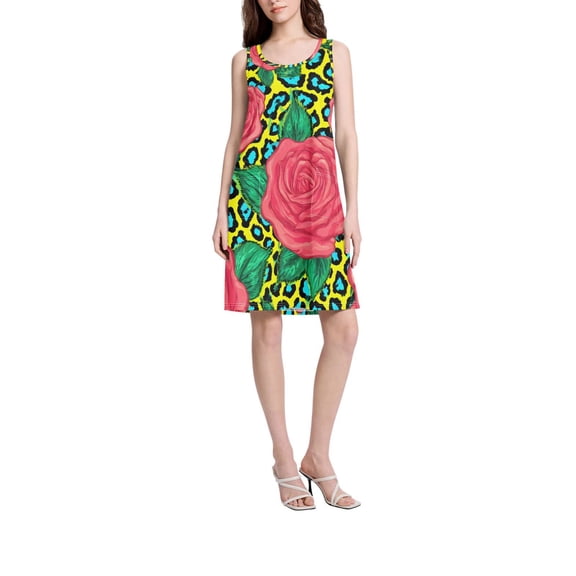 DIXRUYEE Womens Dresses Loose Neck Sleeveless Oversize Leopard Print Pattern Pattern