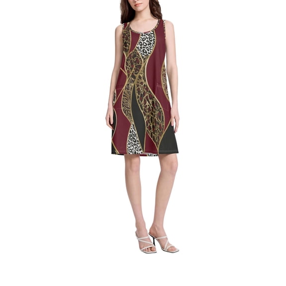 DIXRUYEE Womens Dresses Loose Neck Sleeveless Oversize Leopard Wavy Pattern