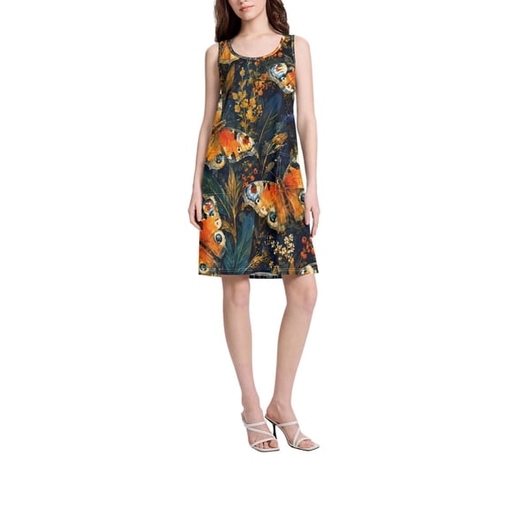DIXRUYEE Womens Dresses Loose Neck Sleeveless Oversize Orange Bow Pattern Pattern