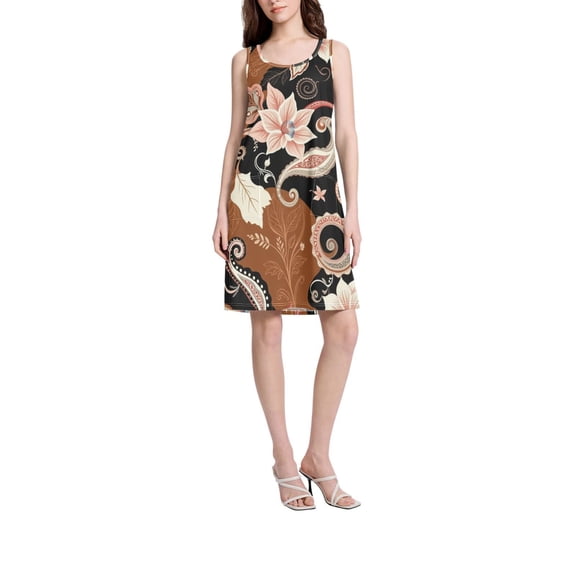 DIXRUYEE Womens Dresses Loose Neck Sleeveless Oversize Paisley Bloom Pattern