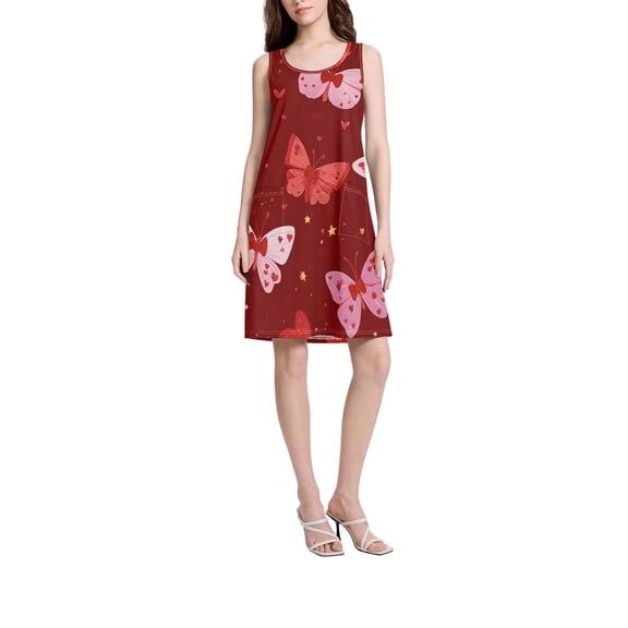 DIXRUYEE Womens Dresses Loose Neck Sleeveless Oversize Pink Bow with Heart-shaped Pattern Pattern