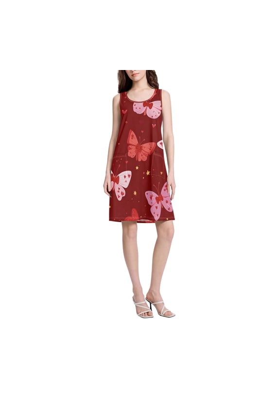 DIXRUYEE Womens Dresses Loose Neck Sleeveless Oversize Pink Bow with Heart-shaped Pattern Pattern