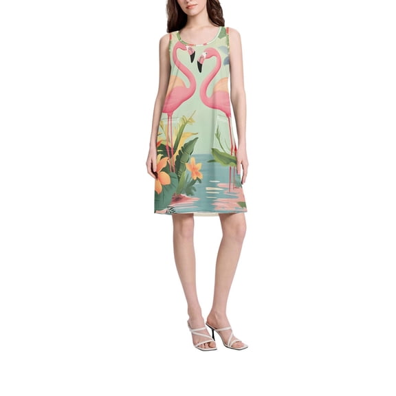 DIXRUYEE Womens Dresses Loose Neck Sleeveless Oversize Pink Flamingo Pattern