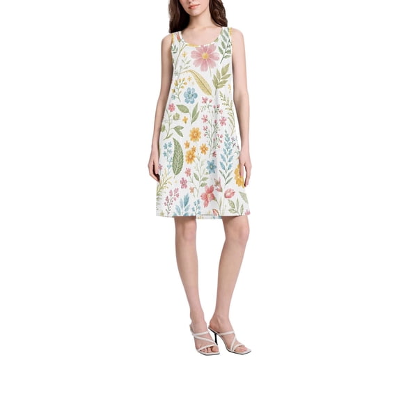 DIXRUYEE Womens Dresses Loose Neck Sleeveless Oversize Pink Flowers Pattern
