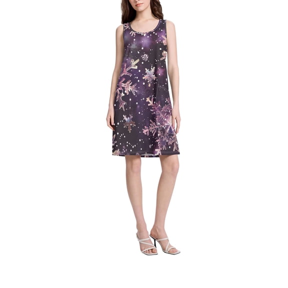 DIXRUYEE Womens Dresses Loose Neck Sleeveless Oversize Pink Gold Snowflakes Pattern Pattern