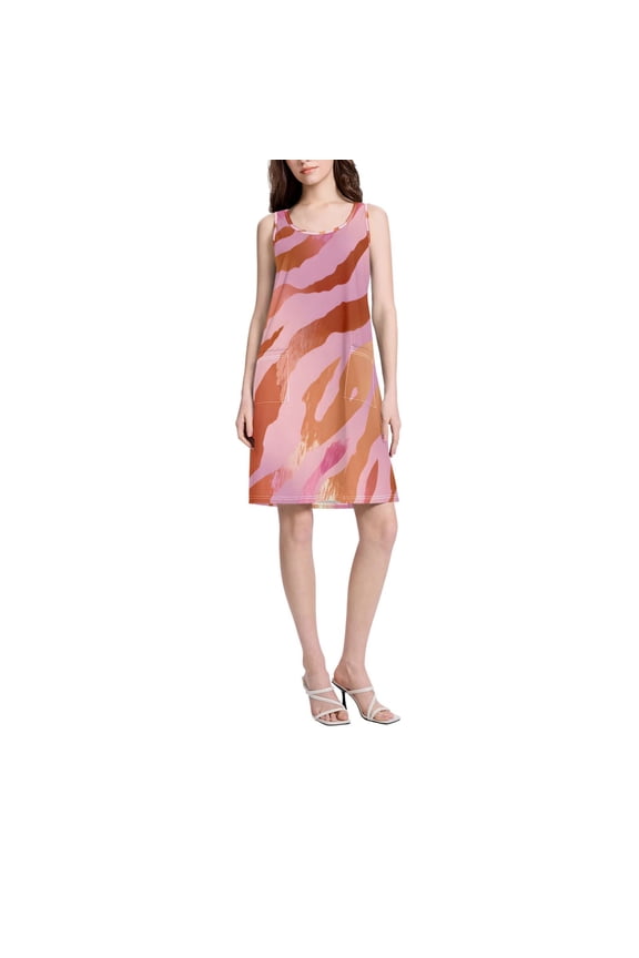 DIXRUYEE Womens Dresses Loose Neck Sleeveless Oversize Pink Tiger Stripes Pattern Pattern