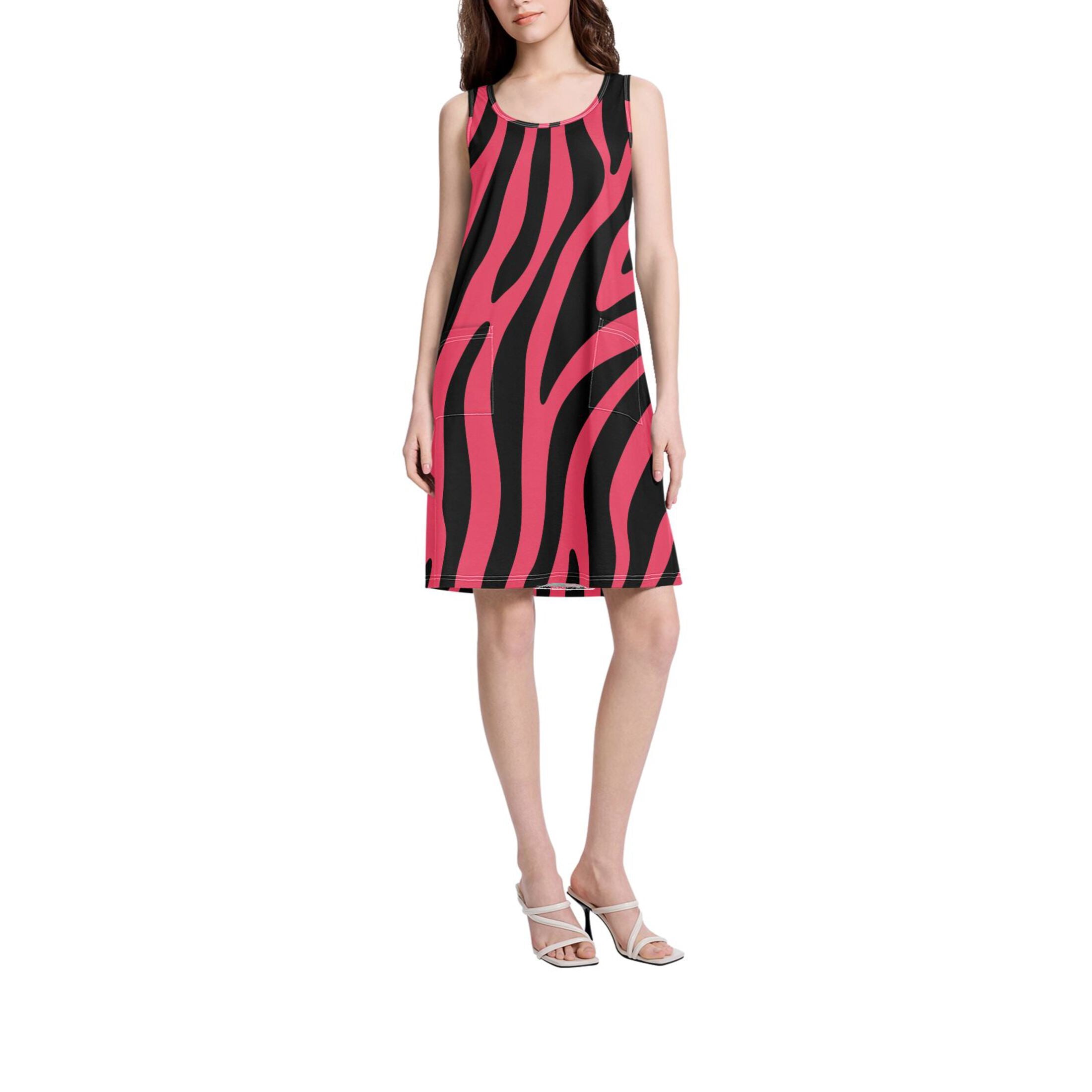pink zebra print dress Rambler Maxi hot pink sash ties in back to keep fitted DIXRUYEE Womens Dresses Loose Neck