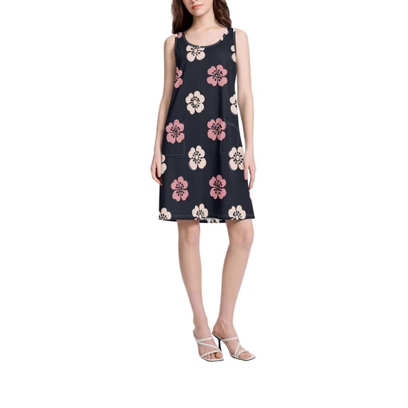 DIXRUYEE Womens Dresses Loose Neck Sleeveless Oversize Planar Floral Pattern Pattern