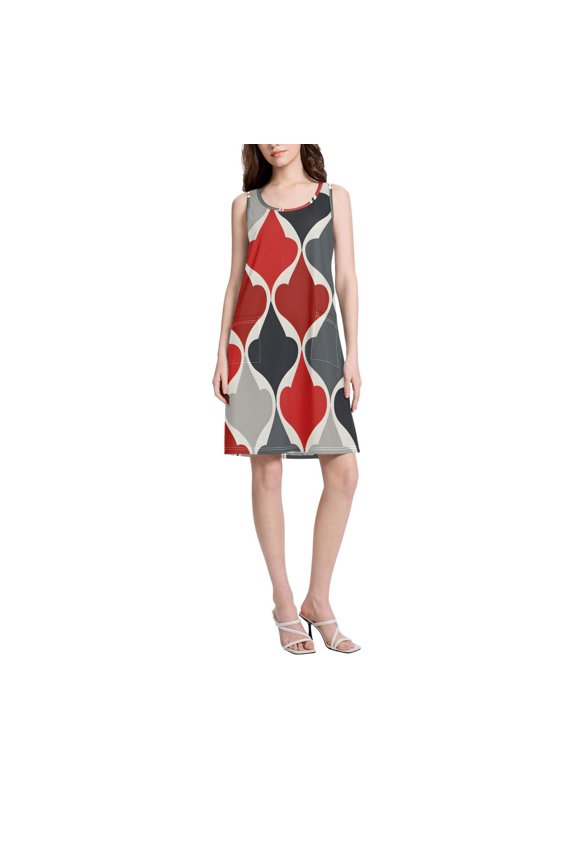 DIXRUYEE Womens Dresses Loose Neck Sleeveless Oversize Playing Card Suits Pattern Pattern