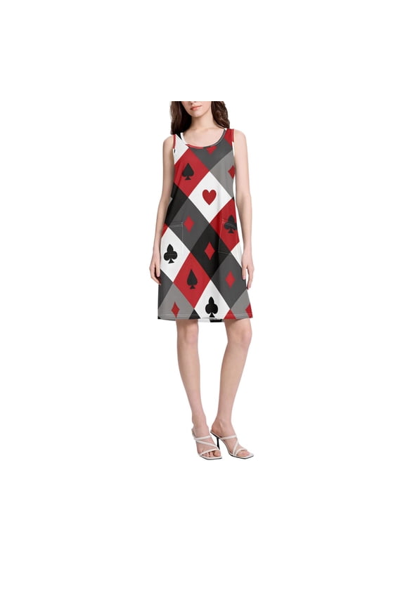 DIXRUYEE Womens Dresses Loose Neck Sleeveless Oversize Playing Card Suits and Diamonds Pattern Pattern