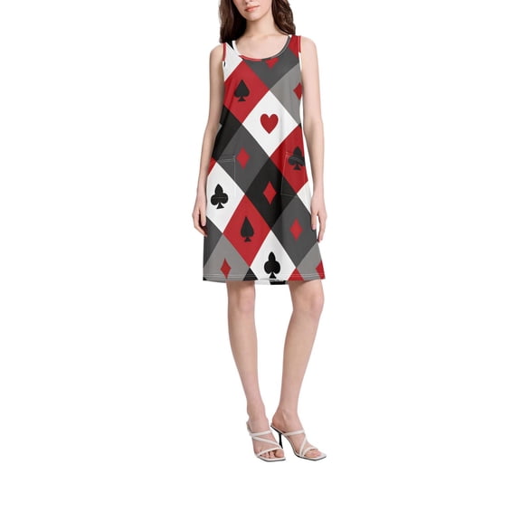 DIXRUYEE Womens Dresses Loose Neck Sleeveless Oversize Playing Card Suits and Diamonds Pattern Pattern