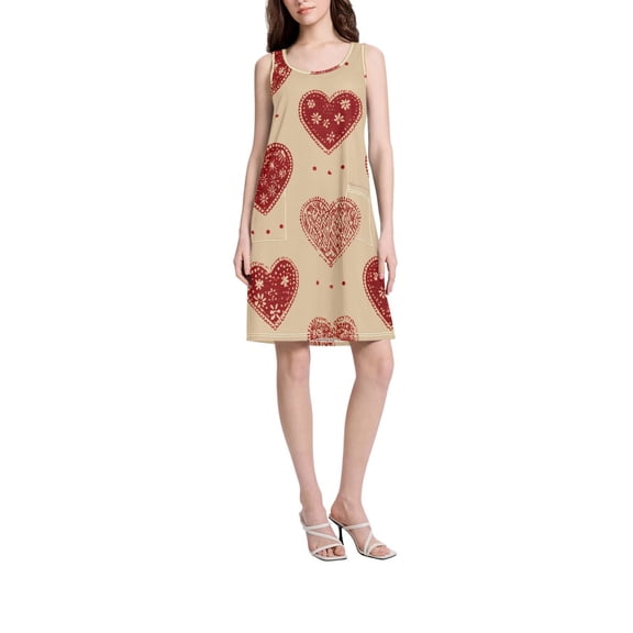 DIXRUYEE Womens Dresses Loose Neck Sleeveless Oversize Polka Dot Love Pattern