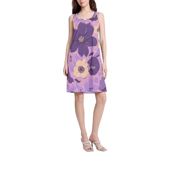 DIXRUYEE Womens Dresses Loose Neck Sleeveless Oversize Purple Flower Pattern Pattern
