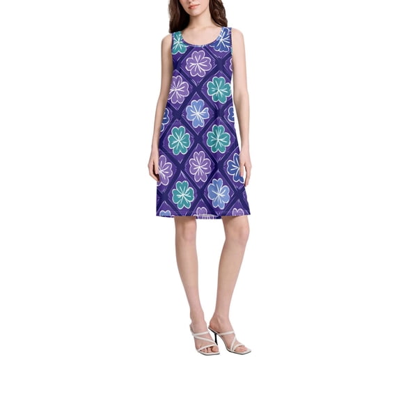 DIXRUYEE Womens Dresses Loose Neck Sleeveless Oversize Purple Flowers Pattern