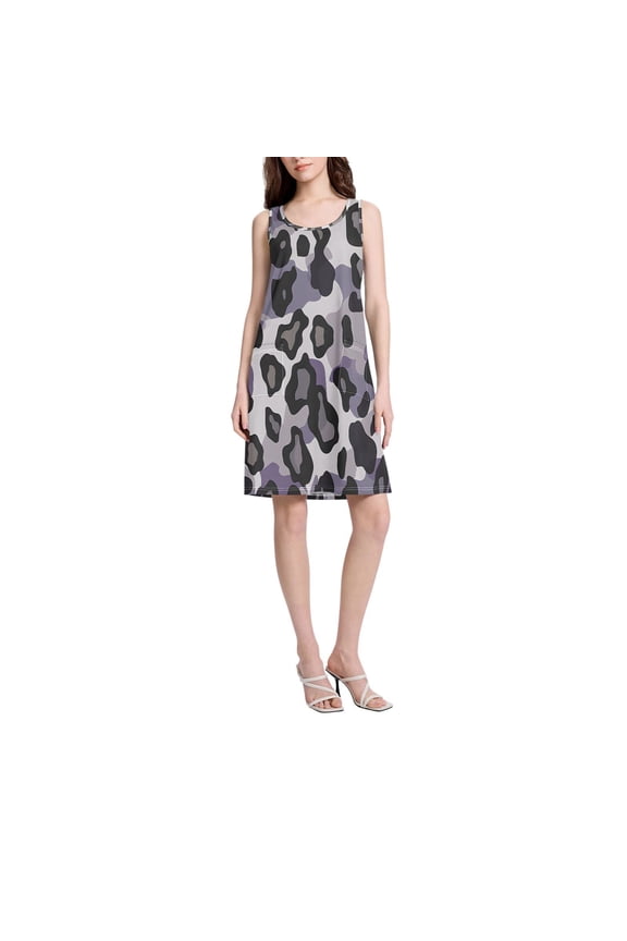 DIXRUYEE Womens Dresses Loose Neck Sleeveless Oversize Purple Leopard Print Pattern Pattern