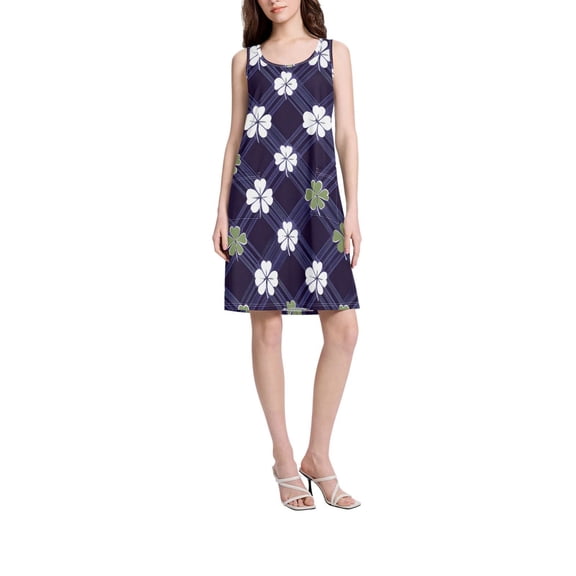 DIXRUYEE Womens Dresses Loose Neck Sleeveless Oversize Purple Plaid Clover Pattern