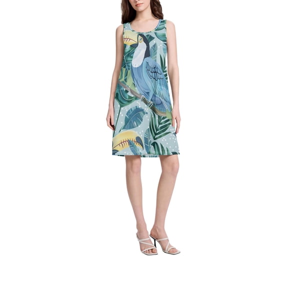 DIXRUYEE Womens Dresses Loose Neck Sleeveless Oversize Ramphastos Pattern