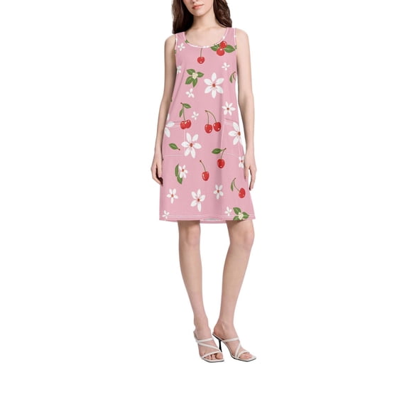 DIXRUYEE Womens Dresses Loose Neck Sleeveless Oversize Red Cherry Pattern