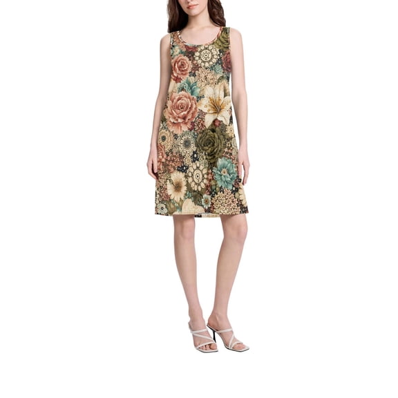 DIXRUYEE Womens Dresses Loose Neck Sleeveless Oversize Retro Floral Pattern Pattern