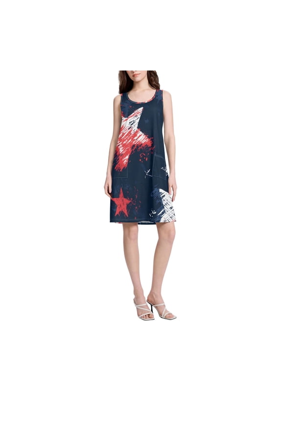 DIXRUYEE Womens Dresses Loose Neck Sleeveless Oversize Retro Stars Pattern