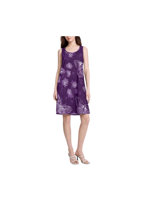 DIXRUYEE Womens Dresses Loose Neck Sleeveless Oversize String Butterfly Flower Pattern